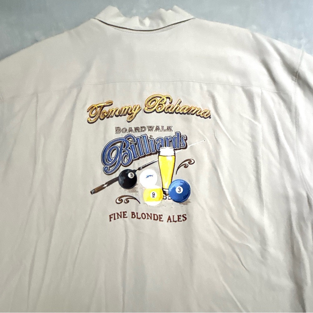 Tommy Bahama SILK Shirt Mens 2XT Gray Boardwalk Billiards Embroidered Camp Shirt